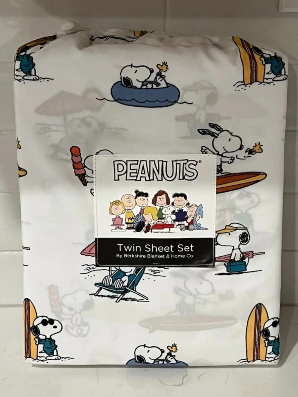 Berkshire PEANUTS Snoopy White Beach Surf Surfboard Twin Sheet Set 3pc Summer